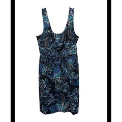 Faded Glory Womens Blue Paisley Floral Sleeveless Knot Waist Dress Medium