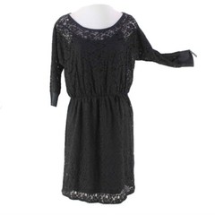 Staci Woo NEW $88 Sz M Black Lace 3/4 Sleeve Cotton Nylon Poly Blend Dress