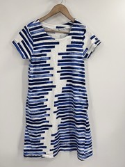 Foil Blue Bar Print 100% Cotton A Line T Shirt Dress Small