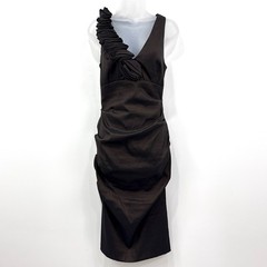VTG Y2K Cache Dress Womens 10 Brown Formal Glam Babydoll Gala Prom Coquette