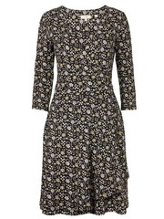 New Ex FatFace Black Floral Wrap Dress Size 12 Cotton Blend