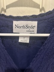 NorthStyle Blue Solid V-Neck Sleeveless Cotton Lace Embroidered A-Line Midi XL