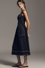 Pilcro Anthropologie Square Neck Bustier Midi Dress Black Onyx Medium NWT $178