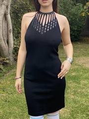 St. John Evening Marie Gray 6 Santana Knit Halter Dress Black