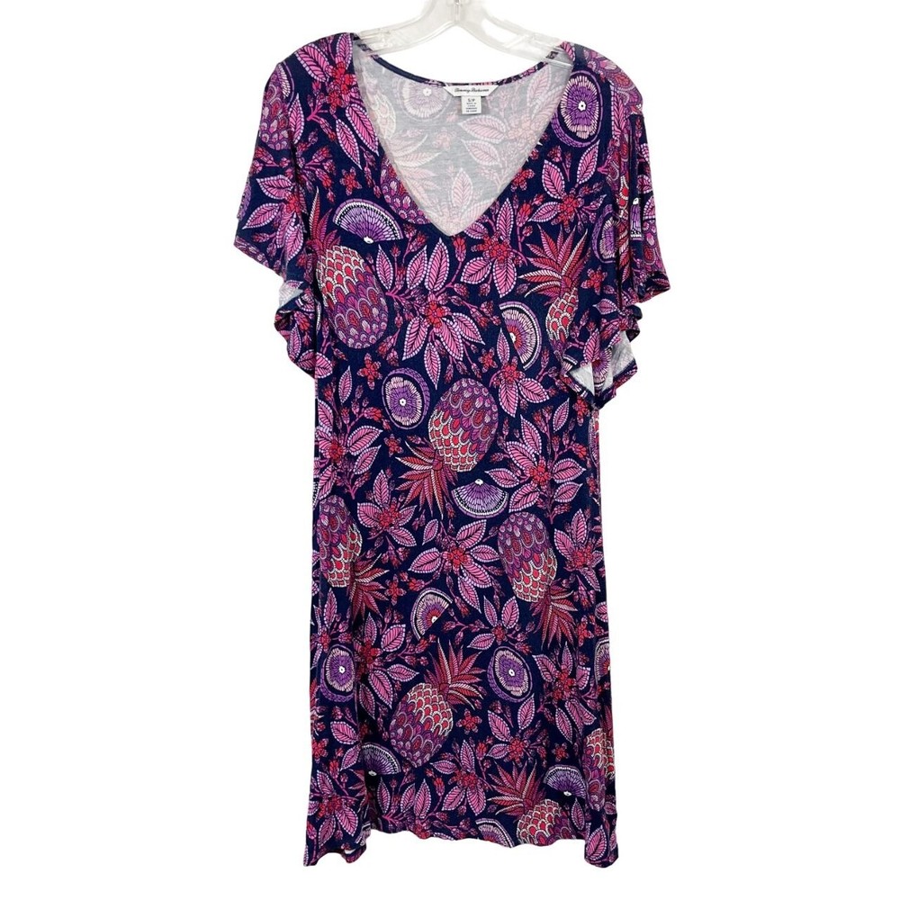 Tommy Bahama Pineapple Flutter Sleeve Dress Purple Navy Pink Women&rsquo;s Size Small