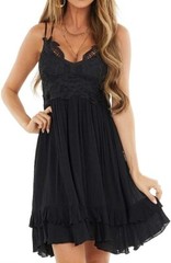 NWT Feager Women&rsquo;s Summer Lace V Neck Criss Cross Strappy Ruffle Dress L