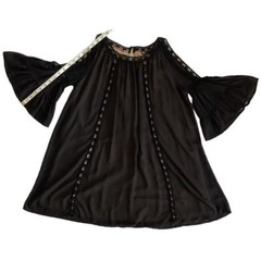INA Cold Shoulder Bell Sleeve Crochet Mini Shift Dress Black S