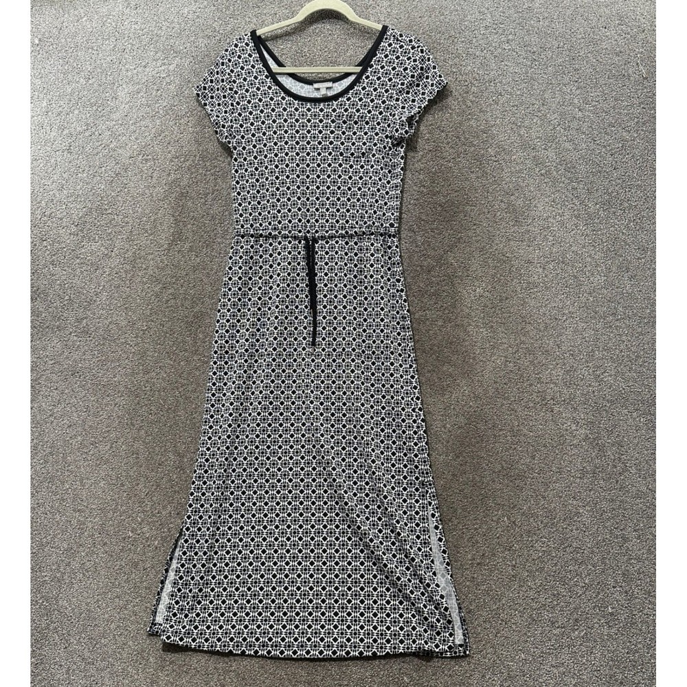 Talbots Maxi Dress Small Petite Black Short Sleeve Side Slits Comfort Pockets