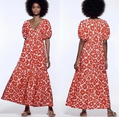 ZARA woman Poplin midi floral print ruffled dress size small