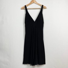 Maria Bianca Nero Plunge Neck Cocktail Dress Size M Black Crepe Silk LBD Glam