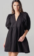 HUNTER BELL NY Dress size L Noah Mini Collared Puff Sleeve Black, Pockets