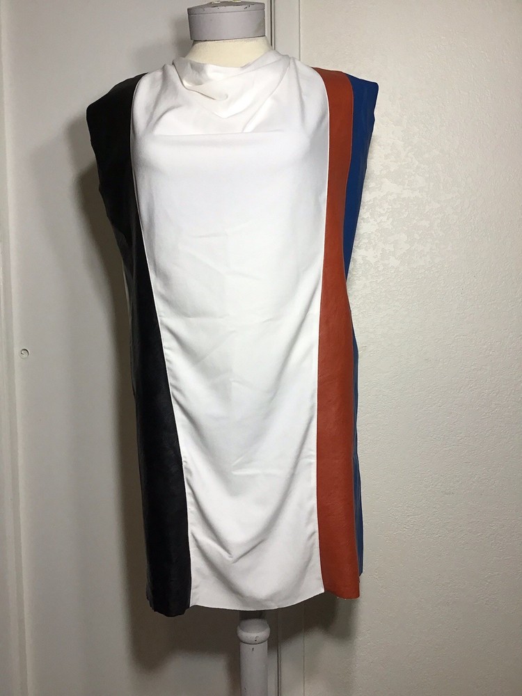 Zara Straight Mini Dress Color Block With Black, Blue And Orange Stripes. Sz L