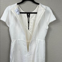 New Sam Edelman Rhinestone Bow Detail Satin Dress White Mini Short Sleeve Sz 8