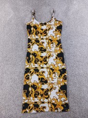 Absolutely Love It!! M Womens Dress Yellow Black Baroque Inspired Chain Scroll