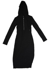 Dazy Hoodie Dress Womens Medium Black Ribbed Long Sleeve Zip Front Midi Bodycon