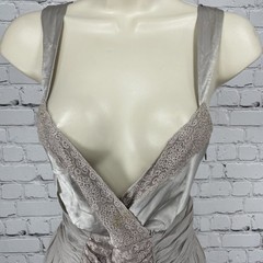 NWD Lil Anthropologie Grey Silk Lace Trim Chiffon Empire Waist Midi Dress 12