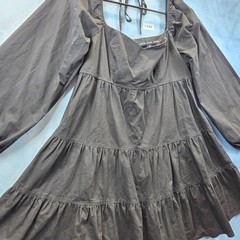 Hyfve Womens Black Tiered Mini Dress Long Balloon Sleeve Square Neck Babydoll M
