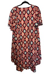 Lyss Loo Womens Aztec Print Flutter Sleeve Loose Fit Tunic Dress L/XL 100% Polye