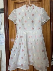Lace Floral Dress Womens Size M White Multi Short Sleeve Belted