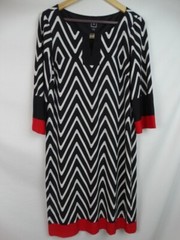 RM LL Women&rsquo;s Dress Size Small Black White Red Chevron 3/4 Sleeve Shift Dress
