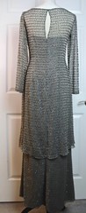 Stephen Yearick Taupe Grey 100% Silk Hand-Beaded Full Length Gown Size 8 Ex Cond