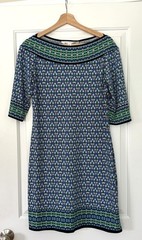MAX STUDIO Women&rsquo;s Matte Jersey Elbow Sleeve Dress Medium Blue Green Geo Print