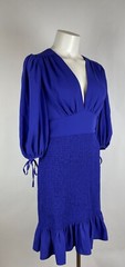 AMANDA UPRICHARD Bold Blue quarter sleeve ruffle cocktail Dress & cuff ties S