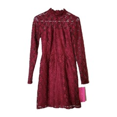 Betsey Johnson Mini Dress Womens 2 Star Lace Red Sheer Overlay sheer long sleeve