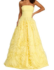 Say Yes Strapless Ball Gown Juniors 3 Yellow Ruffled Rosette Lace Up FLAW