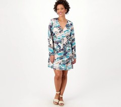 Candace Cameron Bure Sz 5X Coastal Linen Blend Wrap Dress AQUA POSTCARD A601916