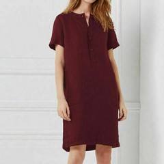 Midi Dress Ladies Linen Plus Cotton Size Tunic Pocket Buttons Women Dress Shirt