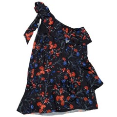 Parker Abrico One-Shoulder Ruffle Shift Dress Black Floral Print XS NWT $345