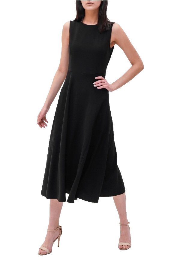 EMPORIO ARMANI Dress LBD Cady Midi Black S/S 2021 Fit Flare Quiet Luxury