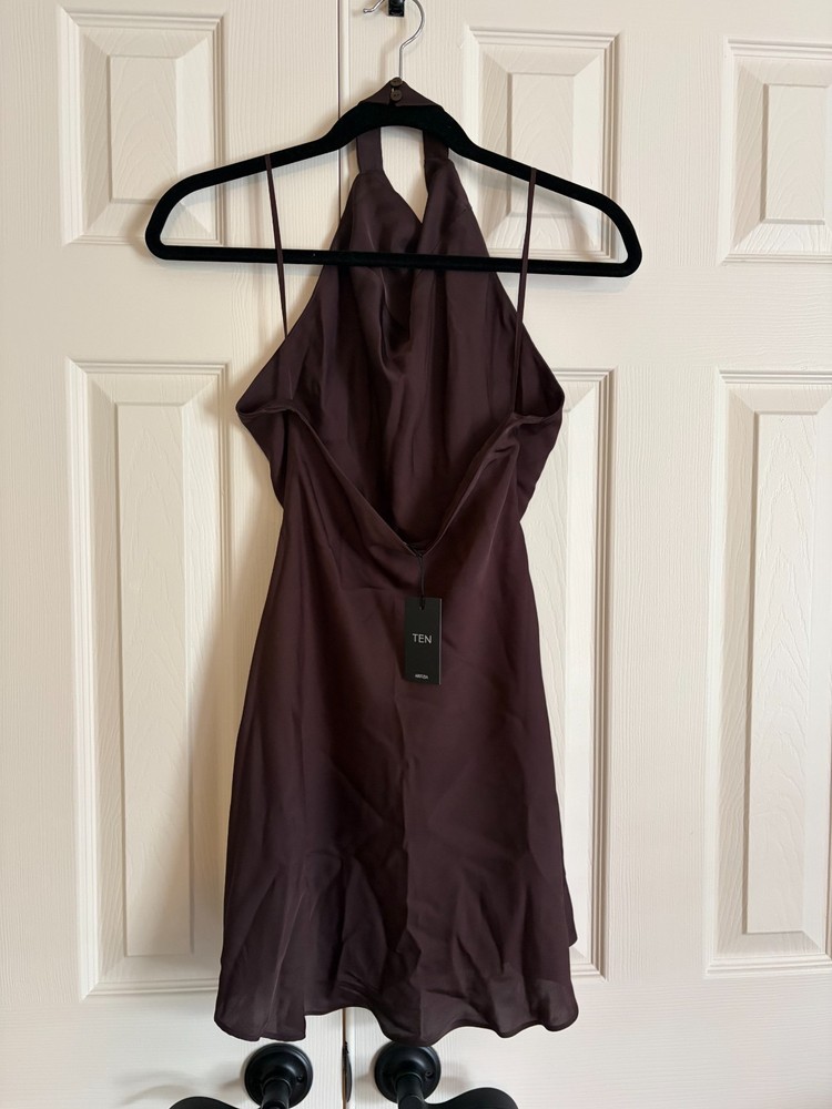 Aritzia – Audience Satin Mini Halter Dress – Size 4 – Rich Mocha Brown