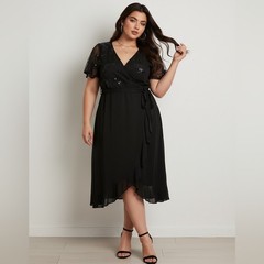 Source Unknown Plus Size 2X Party Sequin Black High Low Dress 283
