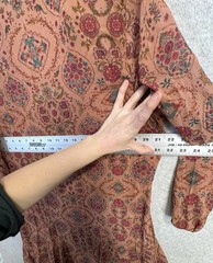 Lucky Brand XL Boho Peasant Dress Copper Floral Button Front Belted Flowy EUC