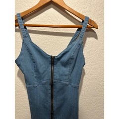 Haute Monde Womens Blue Denim Zip Front Bodycon Mini Dress Size Large