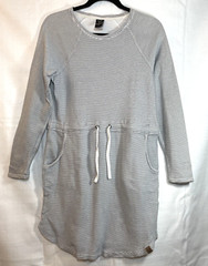Life Integrity Earth Boho 100% Cotton Neutral Ribbed Grey/White Stripe Dress S