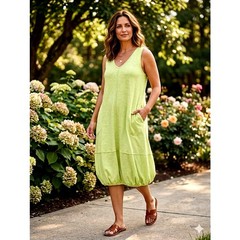 Cato Plus Size Lime Green Bubble Hem Knit Dress – Sz 18/20W Bust45&Prime; Len 38.5&Prime;EUC
