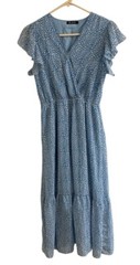 BTFBM Dress Blue Maxi Size S Tiered Flowy Lined Boho Cottagecore