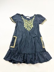 Velvet Dress Womens Medium Black A-Line Embroidered Folk Ruffle Hem Side Pocket