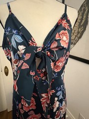 Navy Floral Maxi Dress V-Neck Tie Front Smocked Back Adjustable Straps 2XL