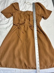 Forever 21 Womens M Brown Solid Smocked Square Neck Short Sleeve Mini Zip