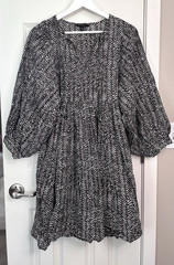 Banana Republic Dark Brown White Abstract V-Neck Balloon Sleeve Babydoll Dress M