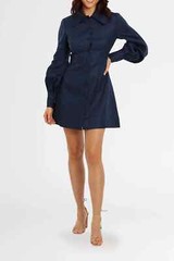 LEO LIN Linen Collared Luminous Mini Dress Casual Blue Size 12 AU Preloved
