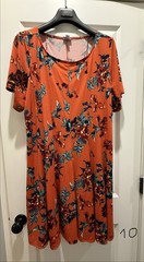 Avenue Orange Floral Shift Dress Plus 26/28 Knee Length Scoop Neck Short Sleeve