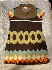 Lucca Abstract Geometric Fall Knit Retro Green Brown Dress Mini Medium
