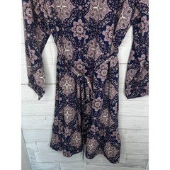NWT LOFT Plus Navy Purple Tiled Motif Tie Waist Dress Size 24