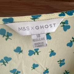 Marks & Spencer X Ghost Ditsy Print Tea Dress Size 18 Butter Yellow Blue Heart