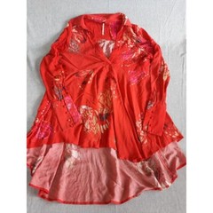 Free People Women&rsquo;s XS Red Button Cuff Long Sleeves V-Neck Collar Babydoll Dress